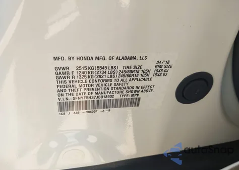 2018 Honda Pilot Ex from USA, damaged, VIN 5FNYF5H37JB018902